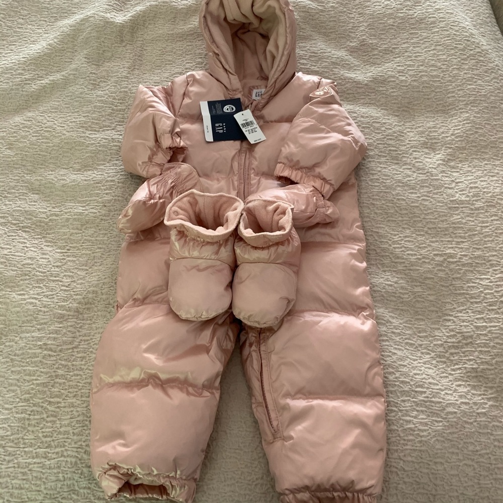 GAP Pink Puffer Baby One-Piece Snowsuit with Booties